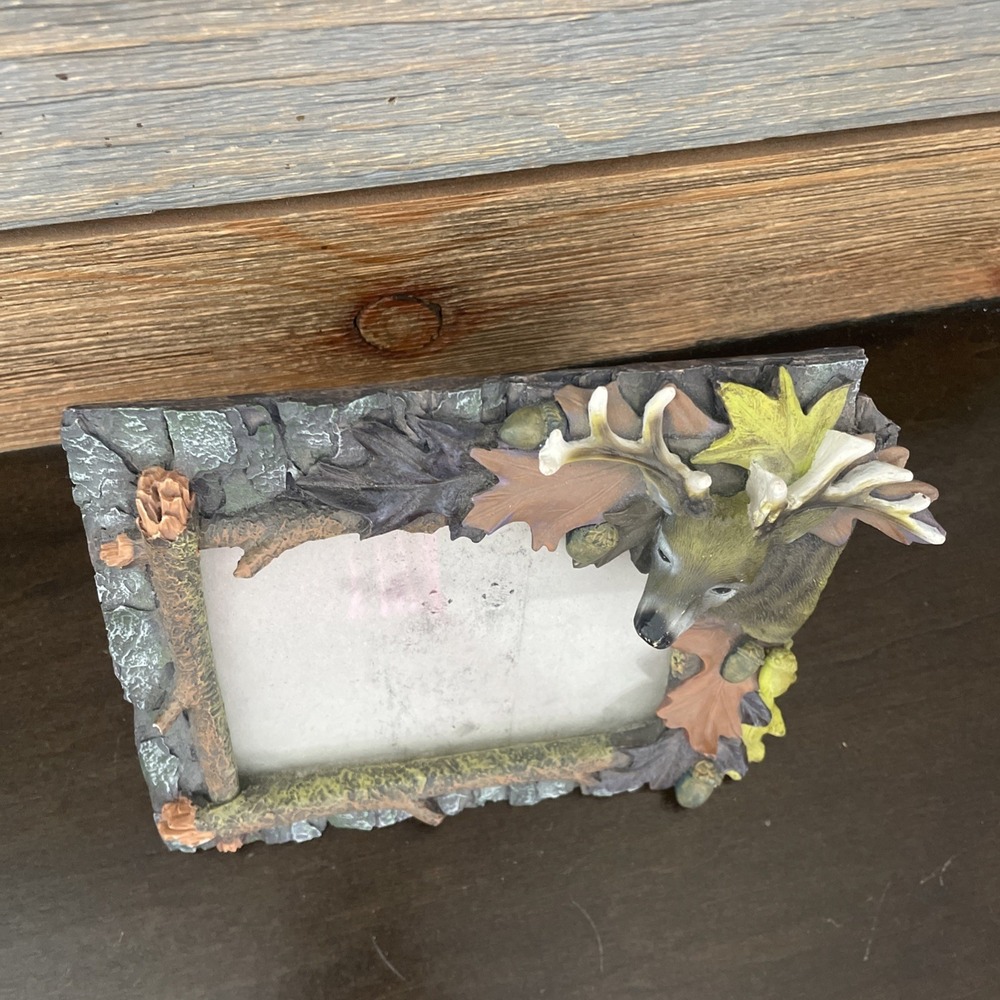 Rustic Cabin Style Photo Frame 3.5" x 5" Buck 3D Free Standing Ceramic Realism - Picture 7 of 16